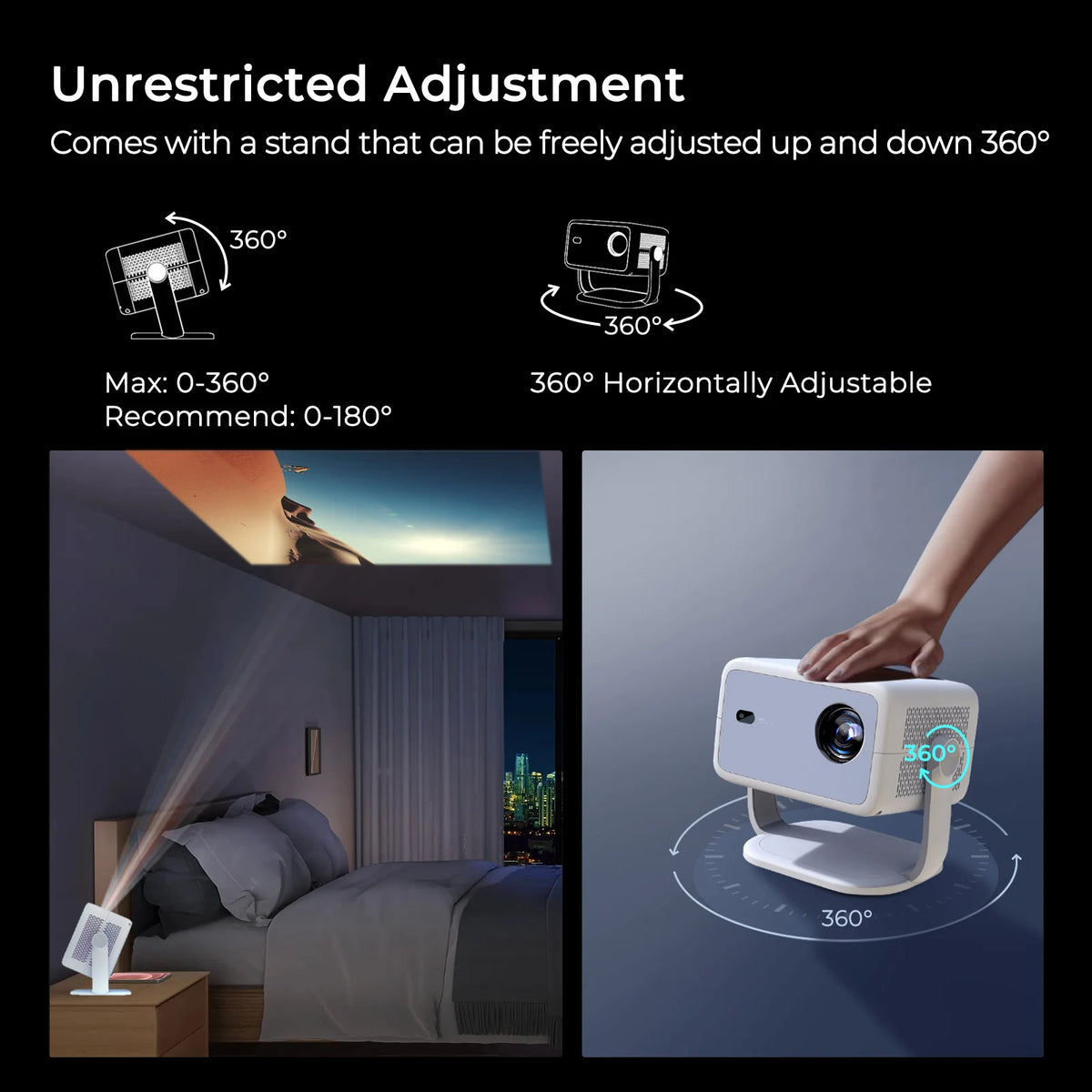 LynCast L018 Projector 800ANSI Native 1080P 4K, Android 14 BT5.4 WIFI6 Auto Focus & Keystone 360° Rotate Portable Home Theater
