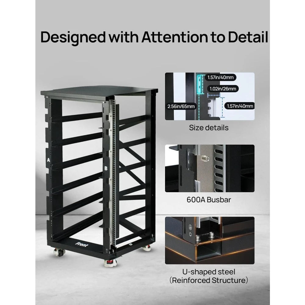 6 Layer Server Rack 600A Busbar System for Rack Mount Lithium Battery Versions Black