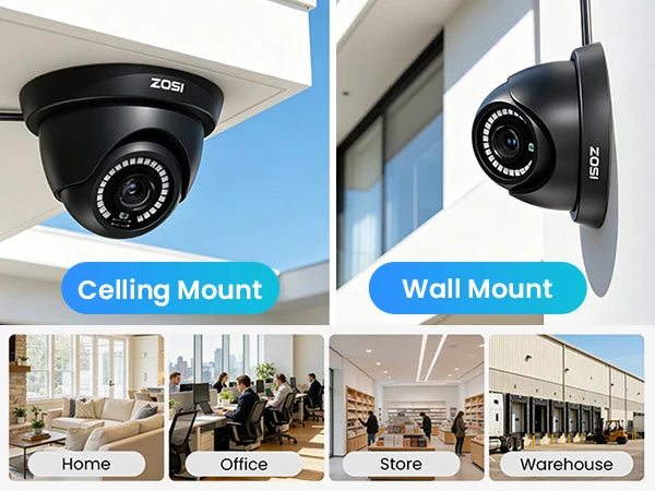 ZOSI 1080p HD Video Surveillance System 8-Channel H.265+ DVR with 2MP Security Dome Cameras Indoor/Outdoor 80ft Night Vision 24/7 Recording CCTV Kit