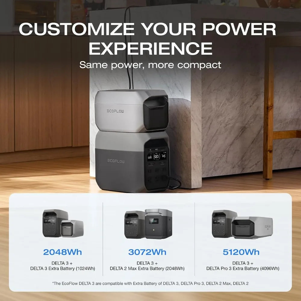 Delta 3 1024Wh 1800W Portable Power Station, LiFePO4 Battery, 56 Min Full Charge, 1800W AC/100W USB-C, Solar Generator for