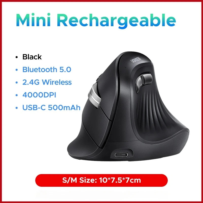 UGREEN MU008 Vertical Mouse Wireless Bluetooth5.0 2.4G Ergonomic 4000DPI 6 Mute Buttons MacBook Tablet Laptops Computer PC Mice