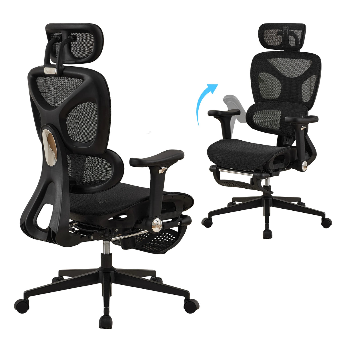 TCGBKAF Ergonomic Mesh Office Chair with Footrest, Big & Tall Executive Computer Chair, 5D Flip-Up Armrests, Adjustable Lumbar Support & Headrest, Home Office Desk Chair