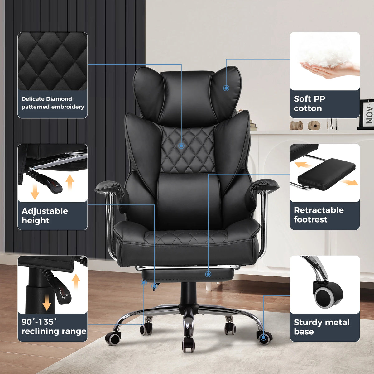 Big and Tall Gaming Chair with Pocket Spring Lumbar Support, Ergonomic Office Chair with Footrest