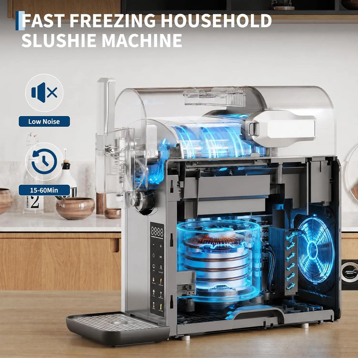 Tacleekii Slushie Machine for Home No Ice Need, 6 Presets Programs LED Display One Click Slushy Maker Quiet Compressor Slushy Machine MAX 68oz Large Capacity, Auto Clean, Frozen Drink, Margaritas, Frappes Machine