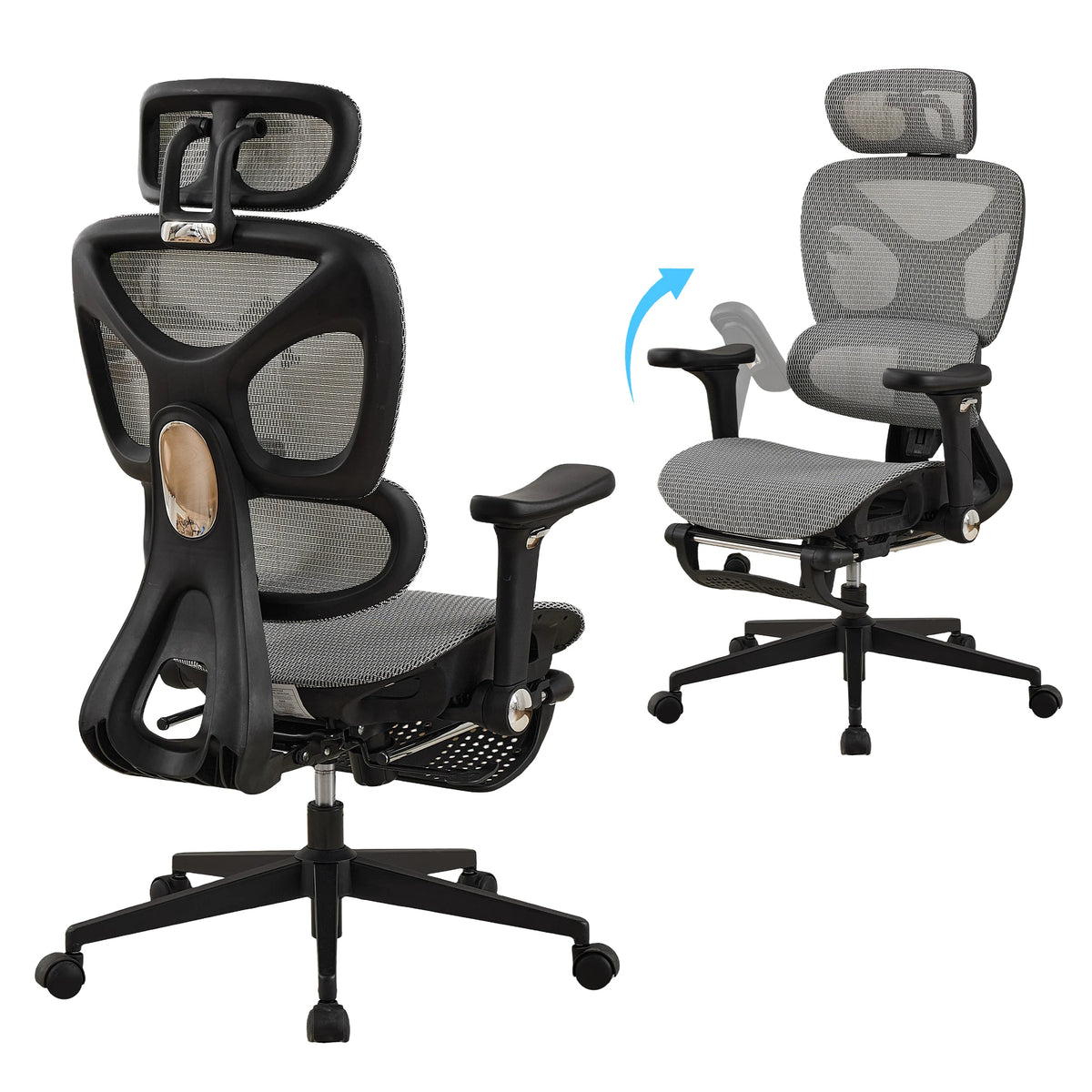 TCGBKAF Ergonomic Mesh Office Chair with Footrest, Big & Tall Executive Computer Chair, 5D Flip-Up Armrests, Adjustable Lumbar Support & Headrest, Home Office Desk Chair