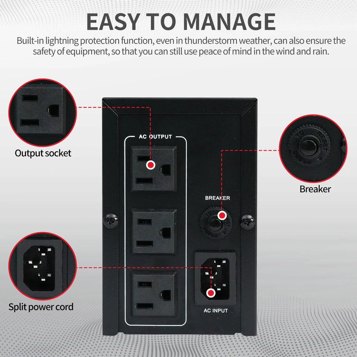 500VA 300W UPS Power Supply 120V Battery Backup Surge Protection with 3 Outlets for Home and Office Computer Anti Power Outage