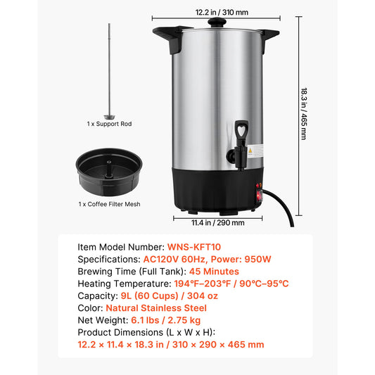 SucceBuy Commercial Coffee Urn Hot Beverage Dispenser with Dripless Faucet Quick-Brewing Coffee Maker for Catering, Party