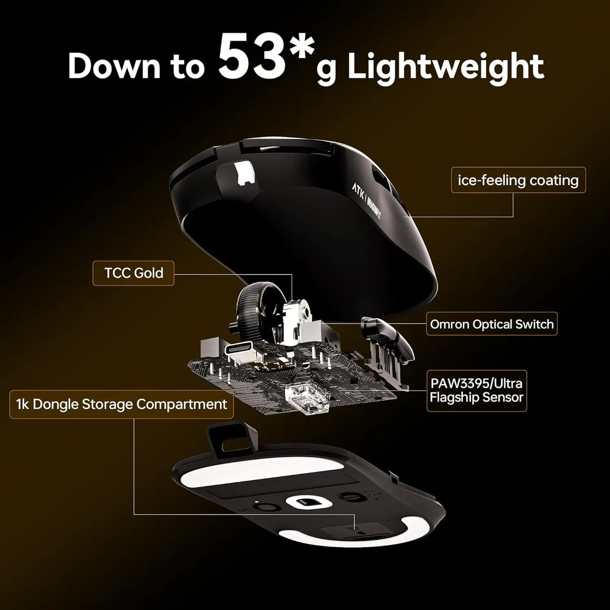 ATK Dragonfly A9 Pro Max Wireless Gaming Mouse PAW3395 Ultra Sensor 57g Lightweight 8K Polling Tri-Mode 2.4G/Bluetooth/Wired