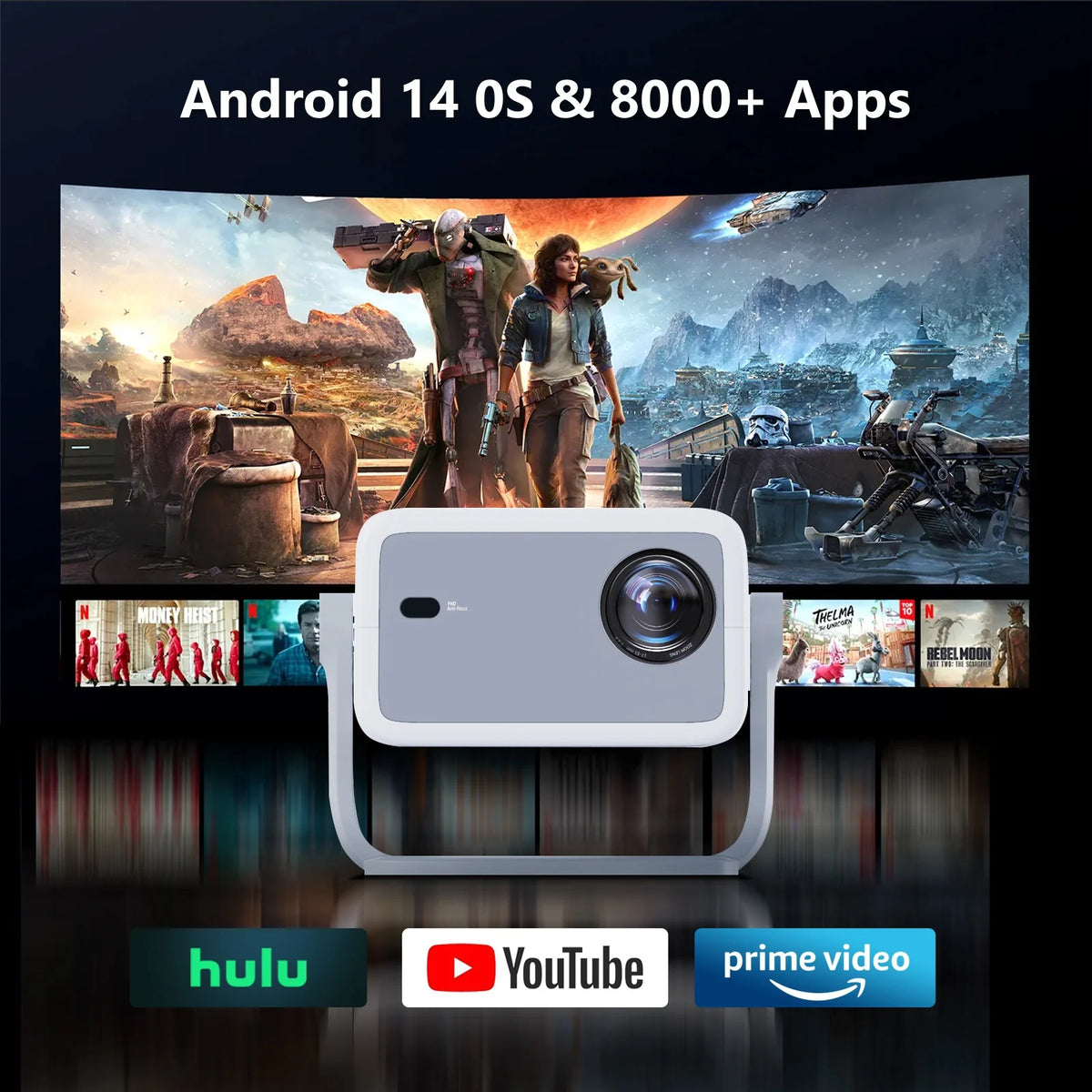 LynCast L018 Projector 800ANSI Native 1080P 4K, Android 14 BT5.4 WIFI6 Auto Focus & Keystone 360° Rotate Portable Home Theater