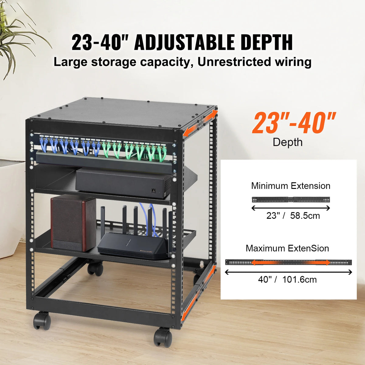 SucceBuy Open Frame Server Rack 12U/15U/20U Floor Standing or Wall Mounted with Adjustable Depth for Microdata Center Office Use