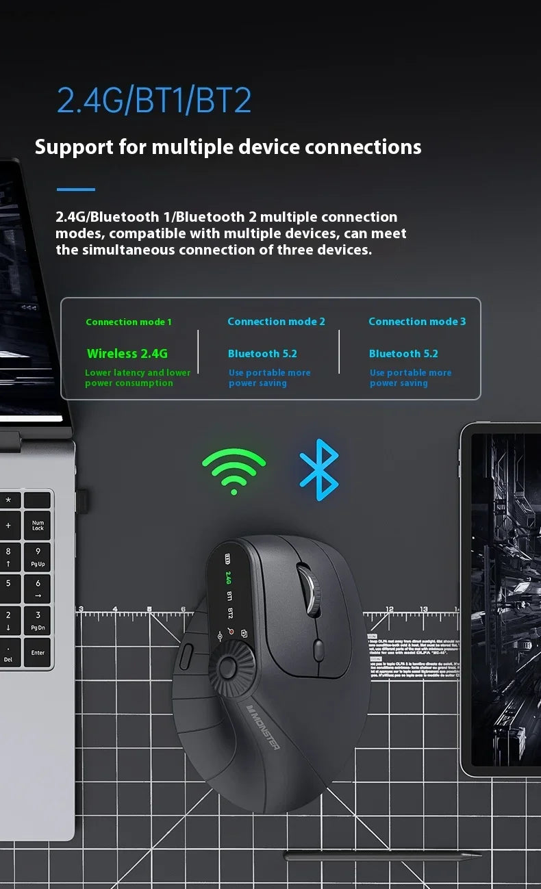 Monster M2 PRO MAX Wireless Mouse Dual Mode Rechargeable Custom Ergonomic Vertical Gaming Mouse Lightweight Mice Pc Gamer Gifts