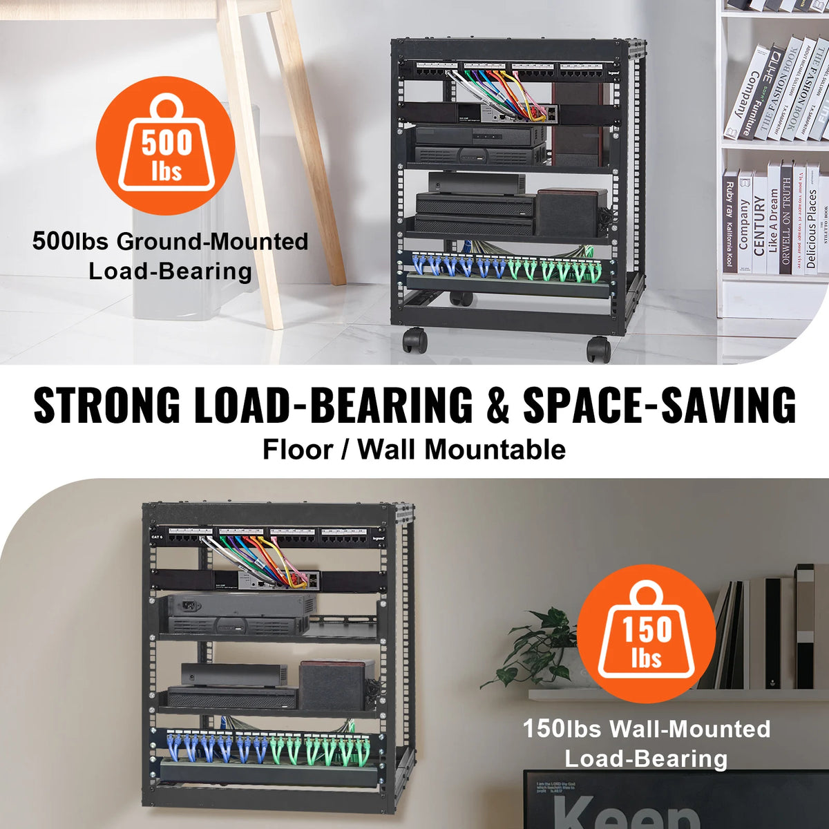 SucceBuy Open Frame Server Rack 12U/15U/20U Floor Standing or Wall Mounted with Adjustable Depth for Microdata Center Office Use