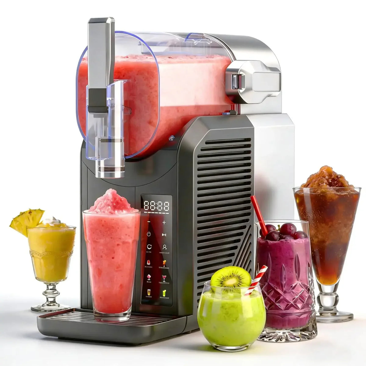 Slushie Machine, 2L/68oz Slushy Machine for Home & Party, 6 Presets Frozen Drink Maker with Self‑Cleaning & LED Display, No Ice