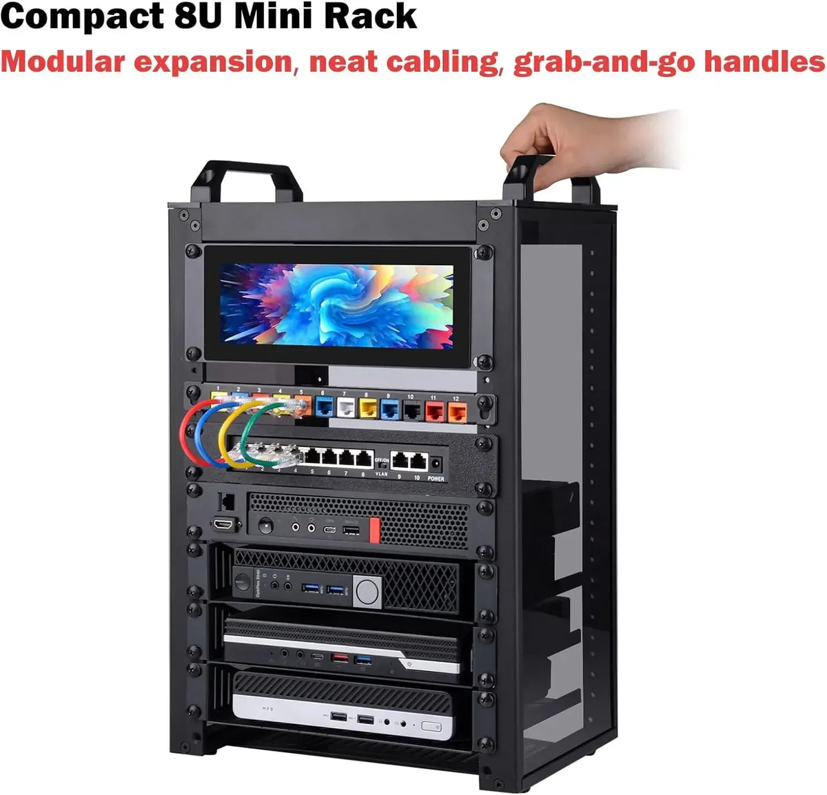 8U Server Cabinet, 10 inch Server Rack for Network, Servers, Audio, and Video Equipment, DeskPi RackMate T1 Rackmount, 7.87 inch