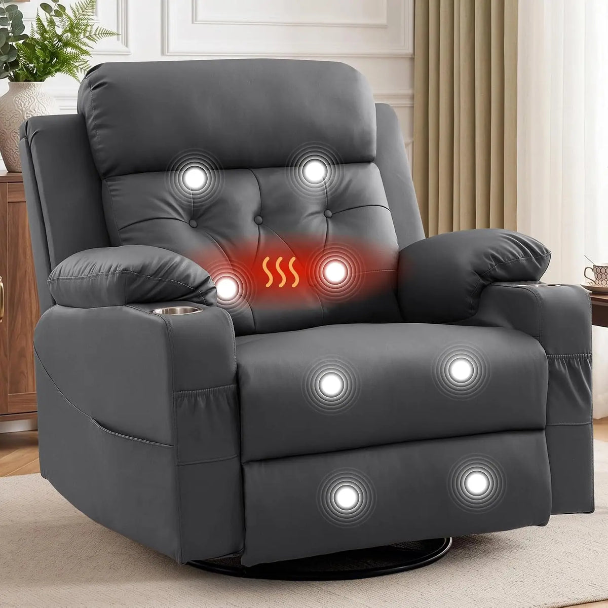 Oversized Recliner Chair, 360° Swivel Rocker Recliner for Adults, Recliner Chair with Heat and Massage, Manual, Customized