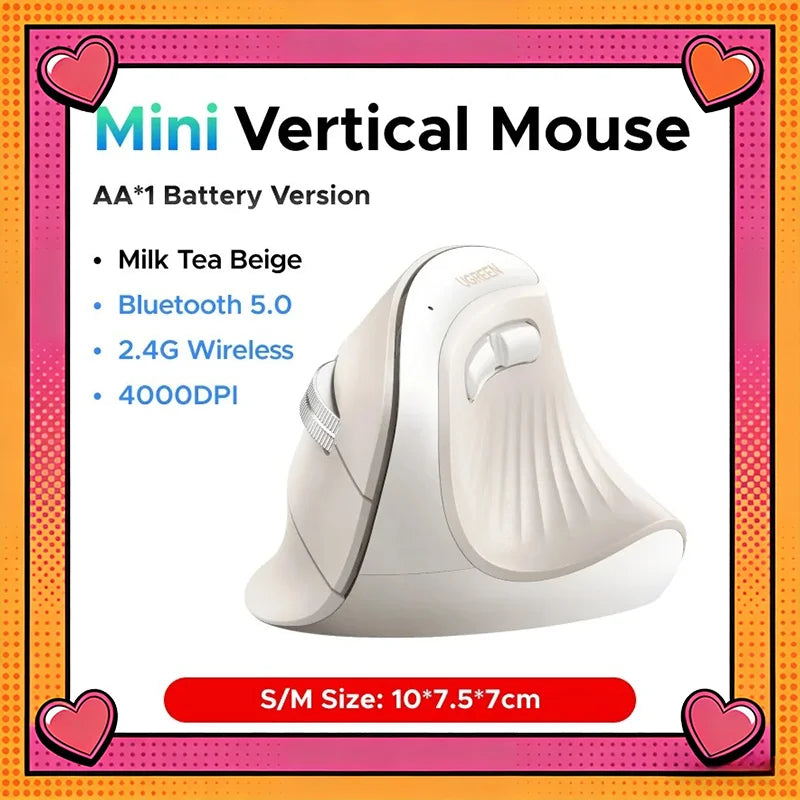 UGREEN MU008 Vertical Mouse Wireless Bluetooth5.0 2.4G Ergonomic 4000DPI 6 Mute Buttons MacBook Tablet Laptops Computer PC Mice