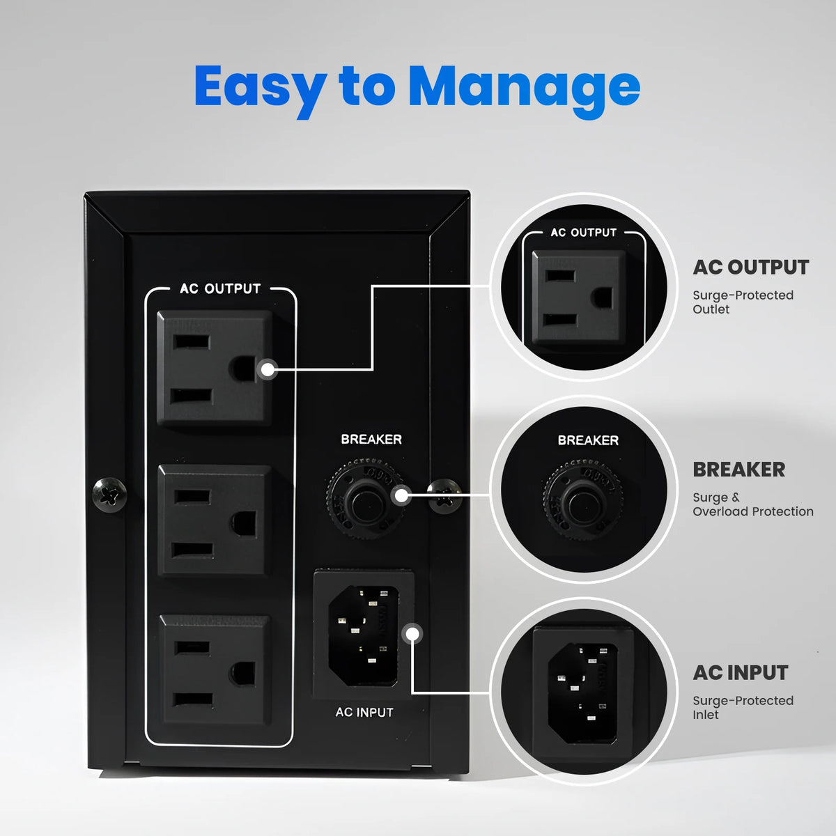 1000VA 120V Backup UPS Power Supply 600W Battery Backup Power 3 Outlets LCD Display for Home and Office