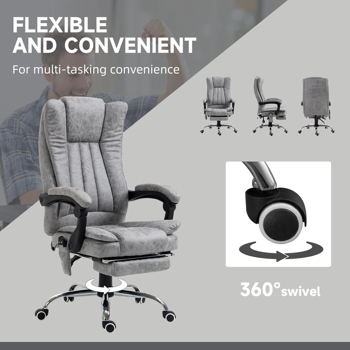 Vinsetto 6 Point Vibration Massage Office Chair, High Back Computer Chair with Heat, Adjustable Height, Reclining Backrest and Retractable Footrest, Gray
