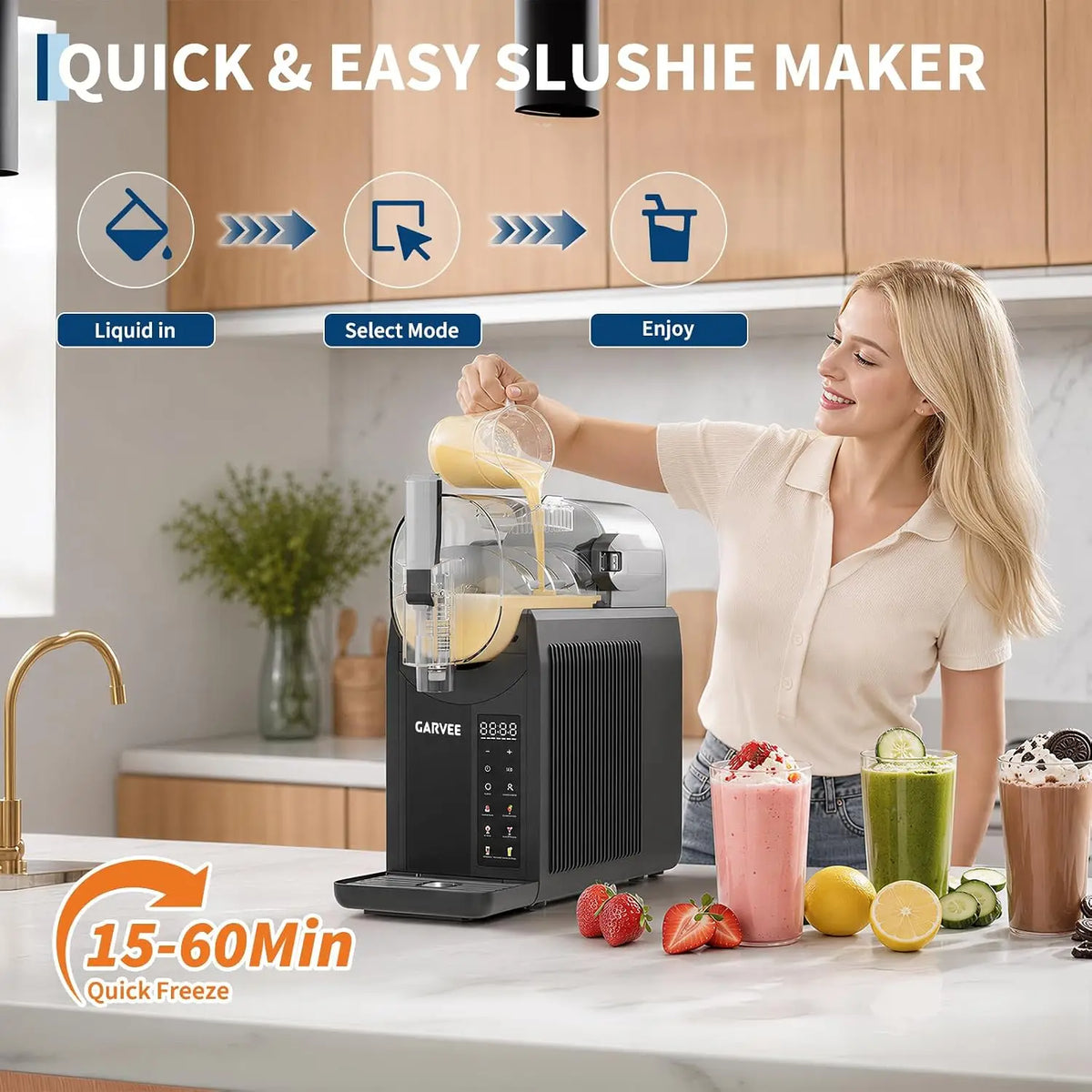 Tacleekii No Ice Need Slushie Machine for Home, 6 Presets Programs LED Display One Click Slushy Maker MAX 68oz Large Capacity, Auto Clean, Frozen Drink, Margaritas, Frappes Machine for Home Party