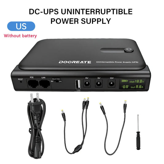 Portable DC1036L UPS Battery Backup 36W Uninterruptible Power Supply with LED Display Multi Voltage Output for Router 5V/9V/12V