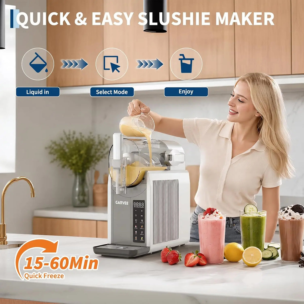 TWISTER.CK No Ice Needed Slushie Machine for Home – 68oz Large Capacity, LED Display with 6 Preset Modes, One-Click Operation, Auto-Clean, Frozen Drink Maker for Margaritas, Frappes & Smoothies, Ideal for Home Parties