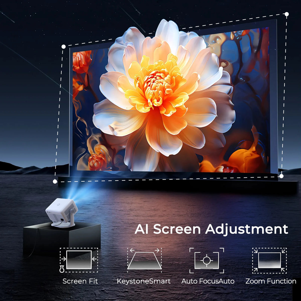 LynCast L018 Projector 800ANSI Native 1080P 4K, Android 14 BT5.4 WIFI6 Auto Focus & Keystone 360° Rotate Portable Home Theater