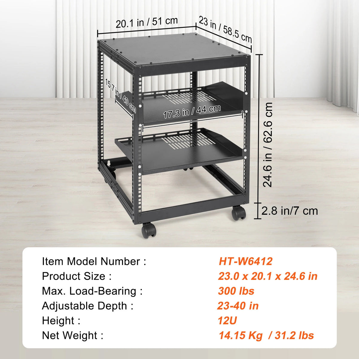 SucceBuy Open Frame Server Rack 12U/15U/20U Floor Standing or Wall Mounted with Adjustable Depth for Microdata Center Office Use