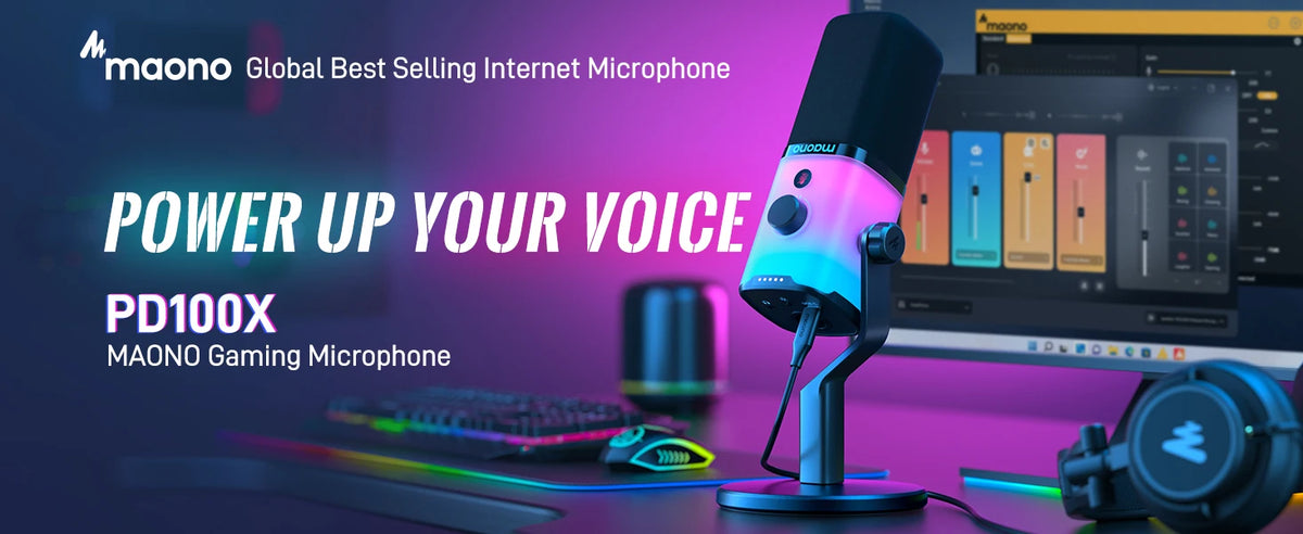 MAONO PD100X RGB Gaming Microphone USB/XLR Dynamic Microphone Noise Reduction Mute Headphone Jack for Gaming Streaming Podcast