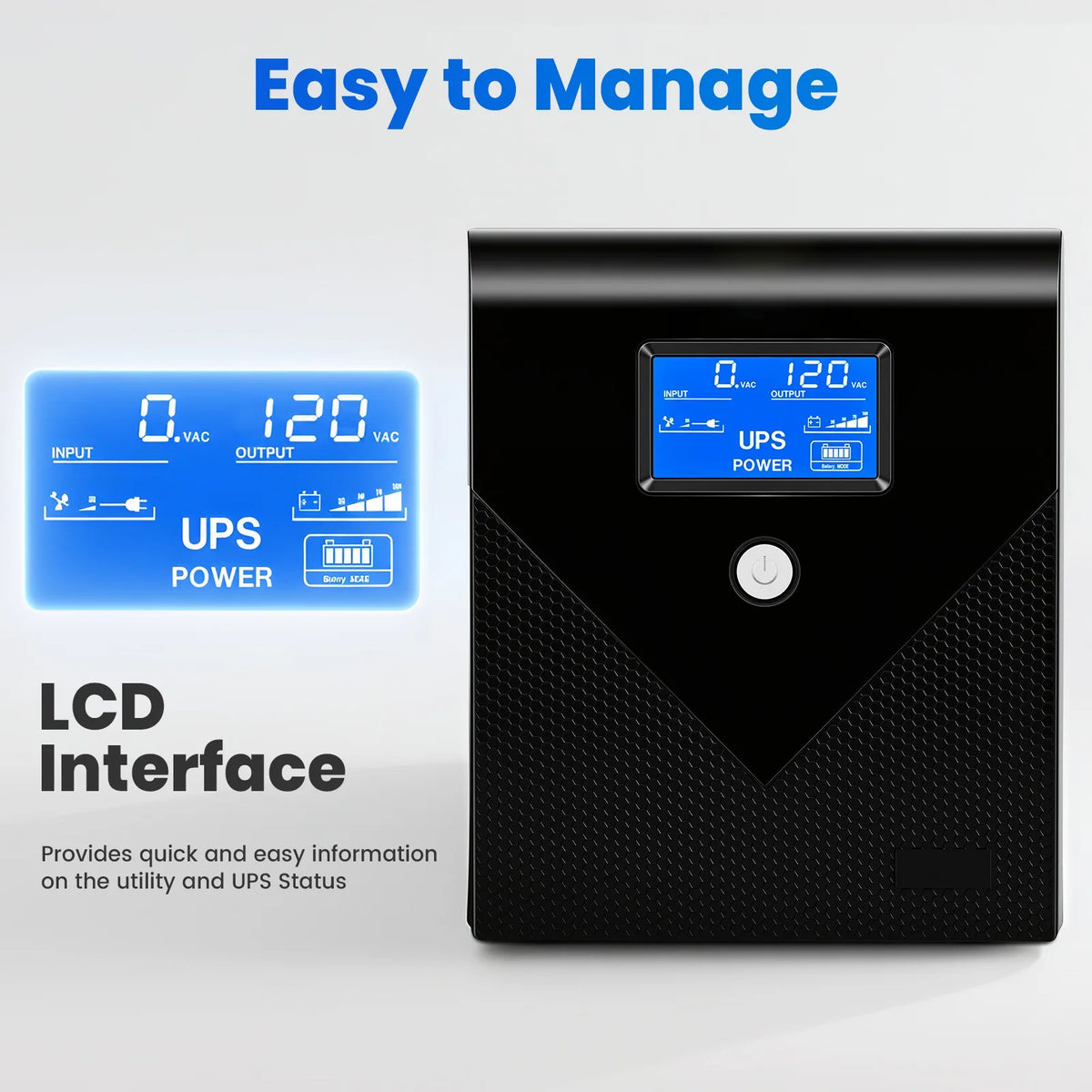 1200VA 720W Backup UPS Power 1Supply Battery Backup Power 120V with 4 Outlets and LCD Display  for Home and Office