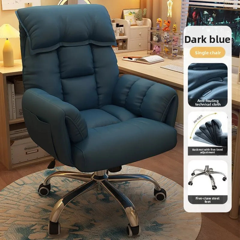 Comfortable Computer Chair with Armrest Footrest Home Office Dormitory Lounge Recliner Back Support Pillow Adjustable Seat