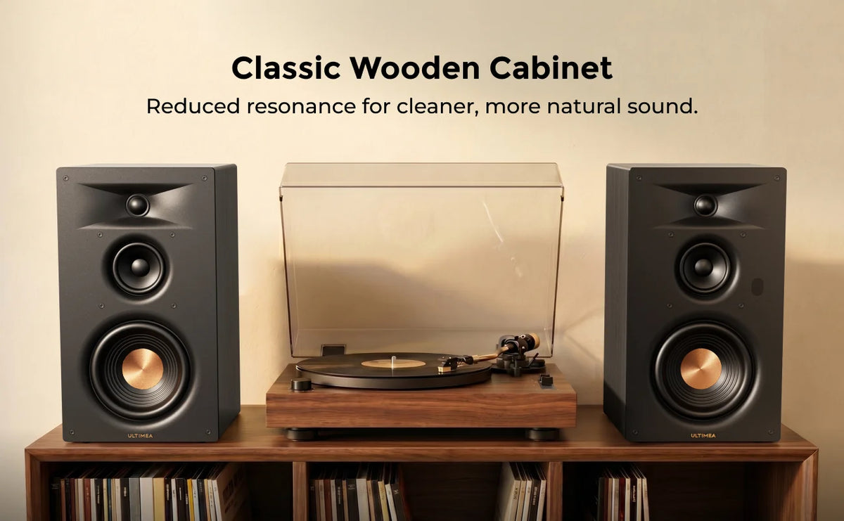 ULTIMEA 5.25'' Three-way Bookshelf Speakers, 70W RMS, App Control, Edge Horn Tech & BassMX, Home Theater Subwoofer, Auracast