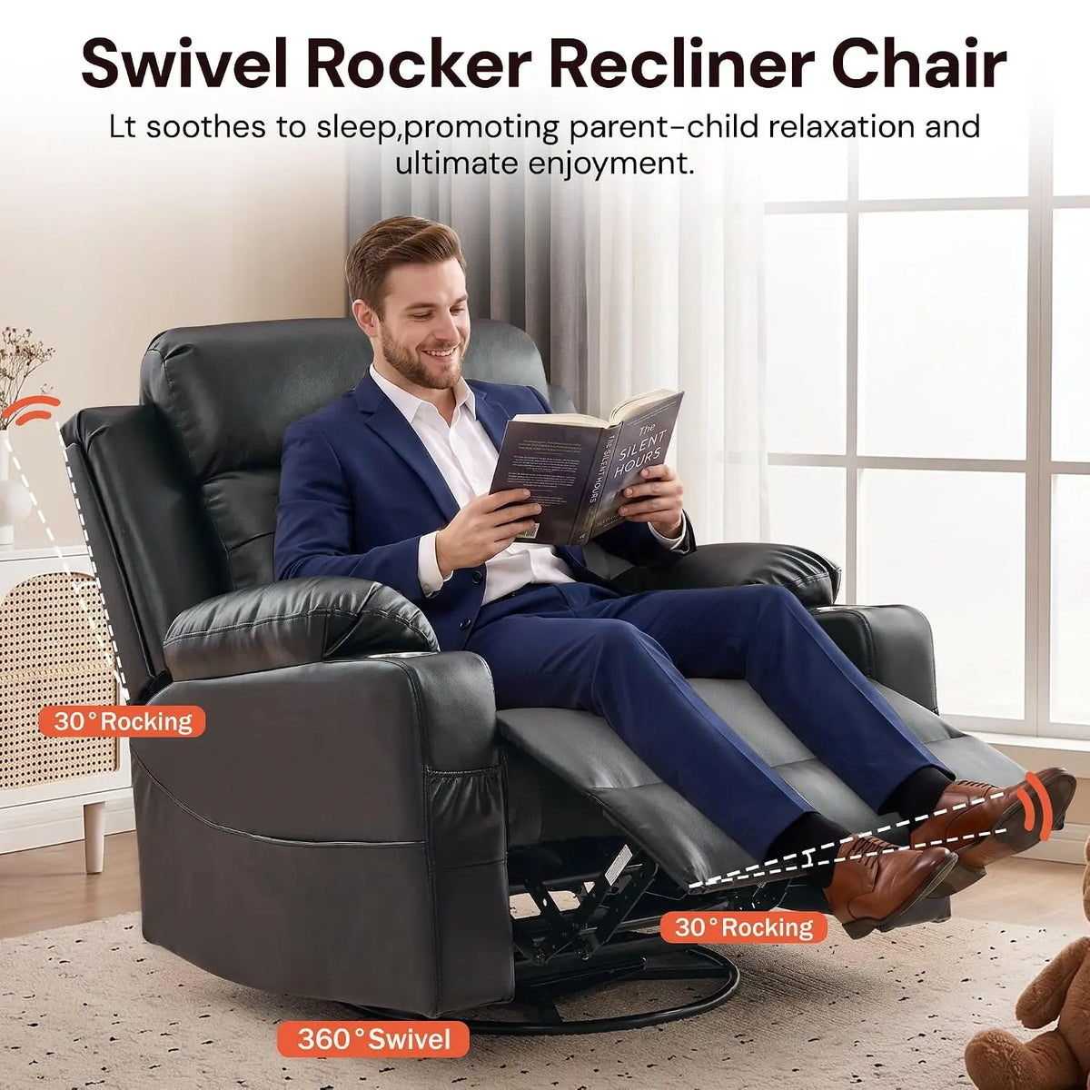 Oversized Recliner Chair, 360° Swivel Rocker Recliner for Adults, Recliner Chair with Heat and Massage, Manual, Customized