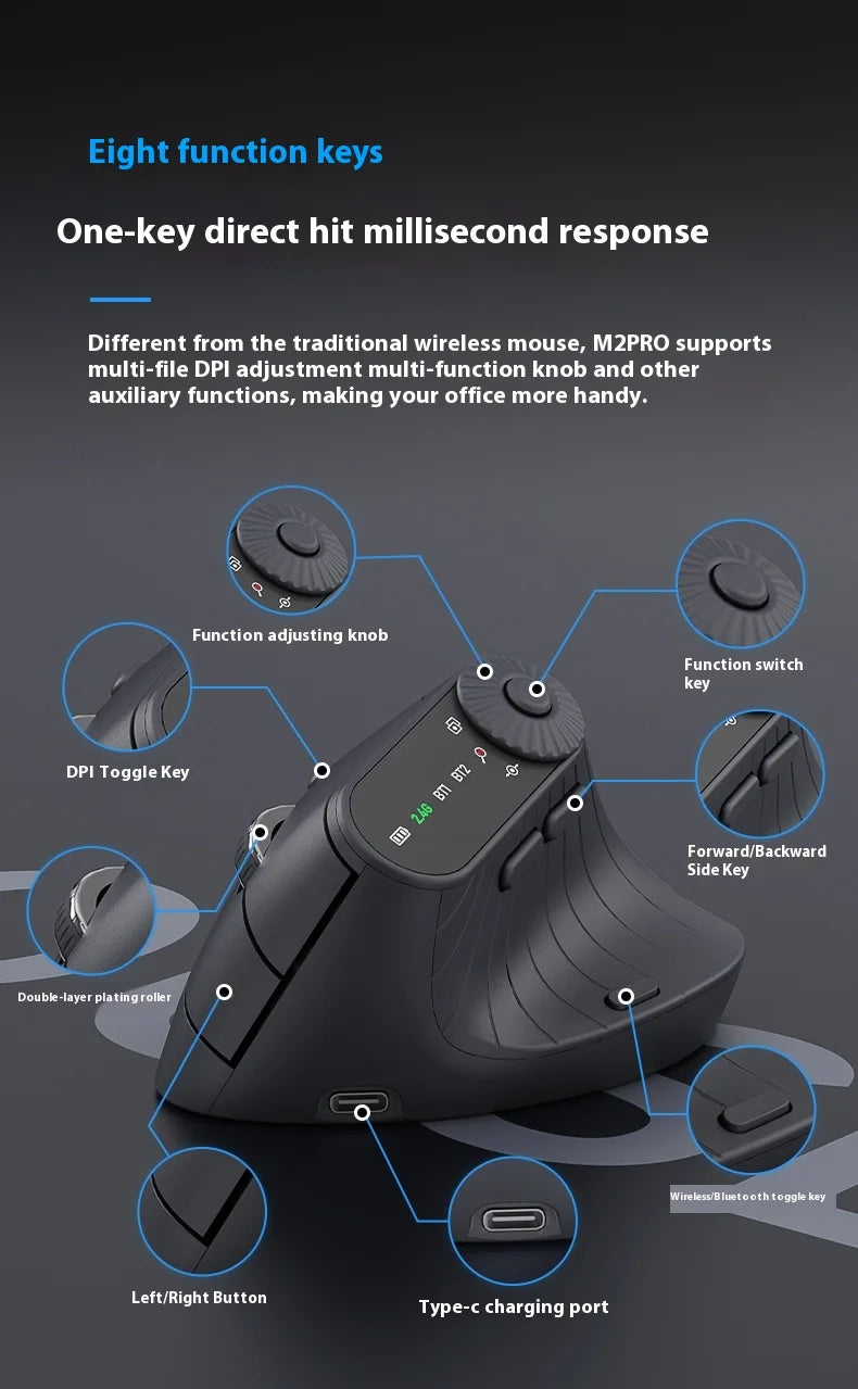Monster M2 PRO MAX Wireless Mouse Dual Mode Rechargeable Custom Ergonomic Vertical Gaming Mouse Lightweight Mice Pc Gamer Gifts