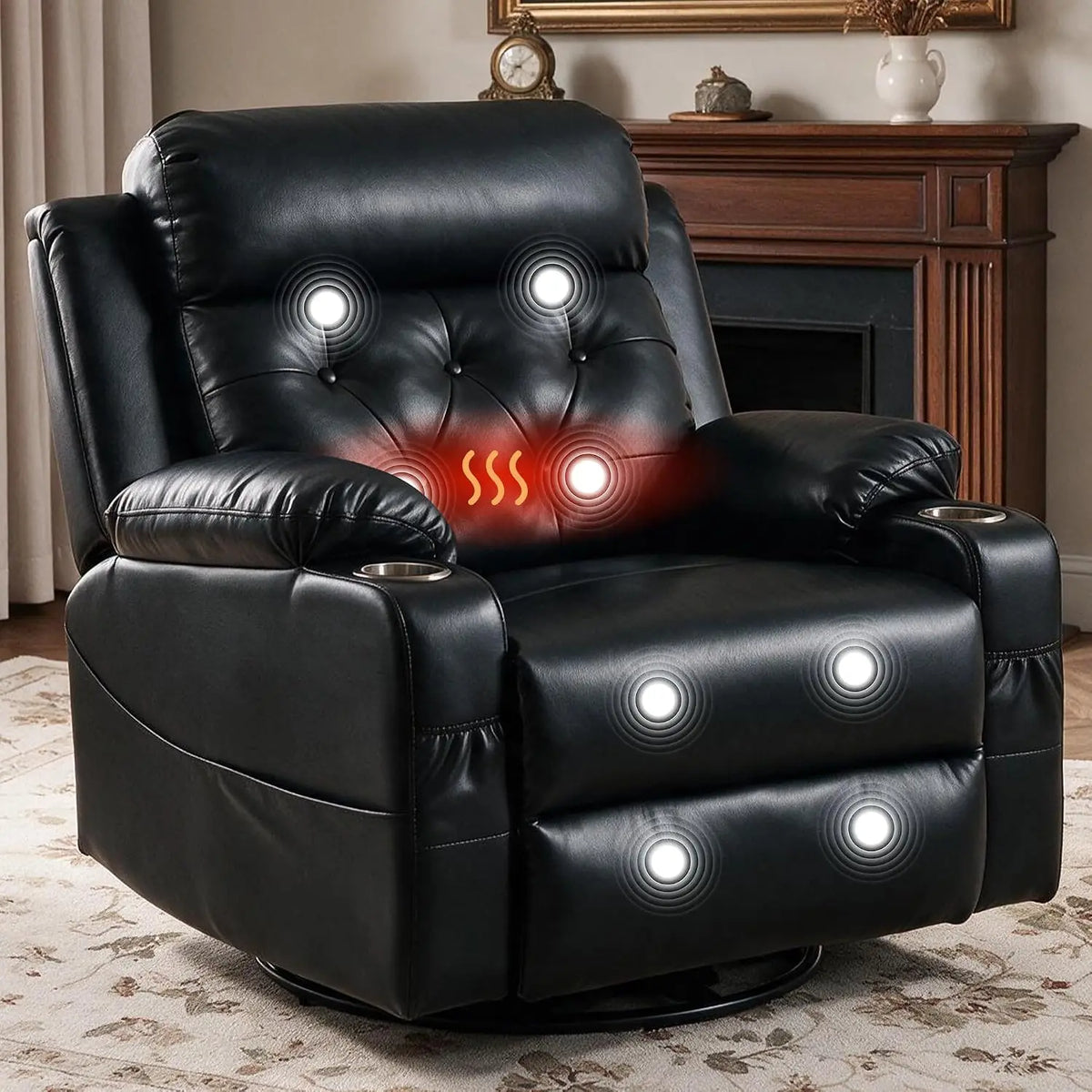 Oversized Recliner Chair, 360° Swivel Rocker Recliner for Adults, Recliner Chair with Heat and Massage, Manual, Customized