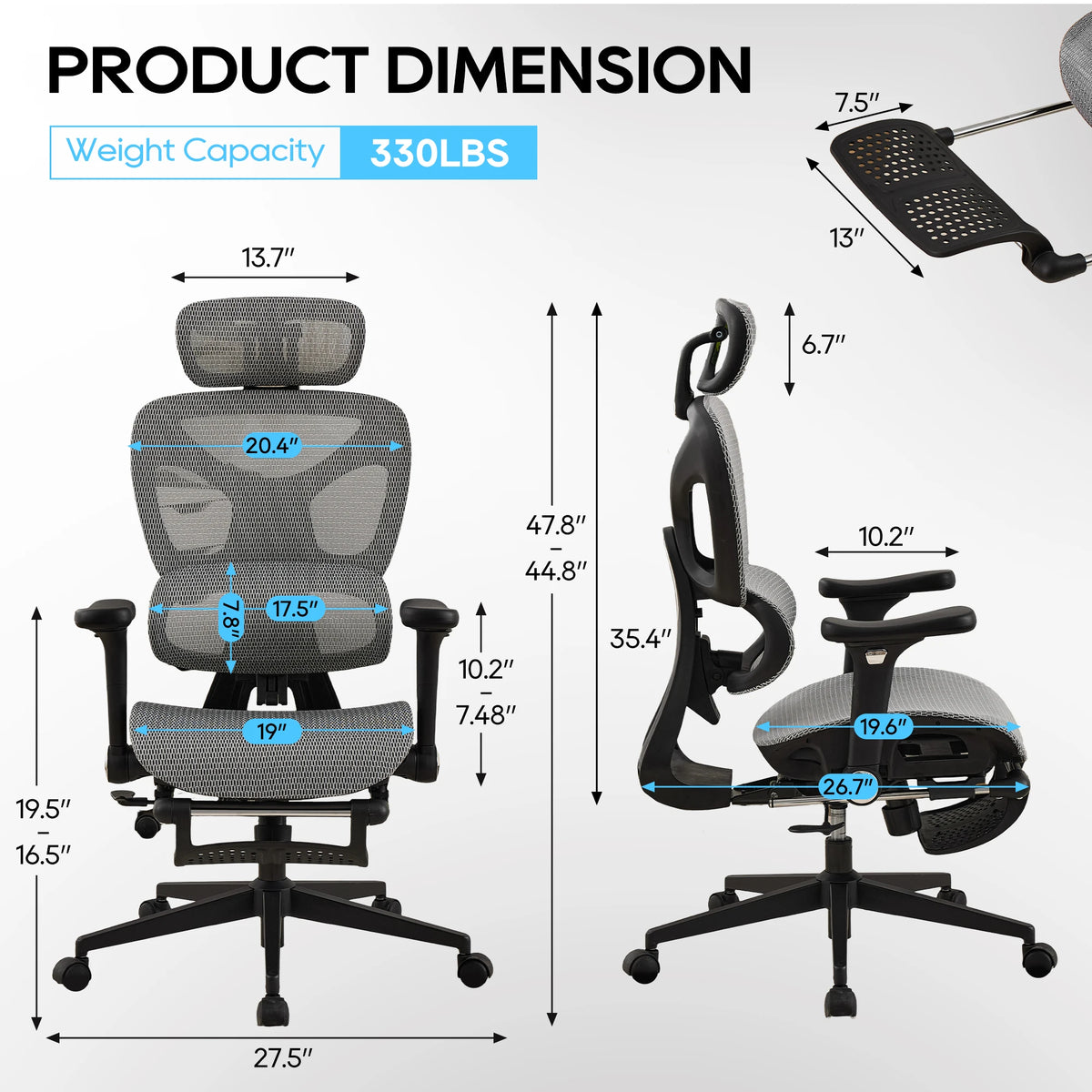 TCGBKAF Ergonomic Mesh Office Chair with Footrest, Big & Tall Executive Computer Chair, 5D Flip-Up Armrests, Adjustable Lumbar Support & Headrest, Home Office Desk Chair