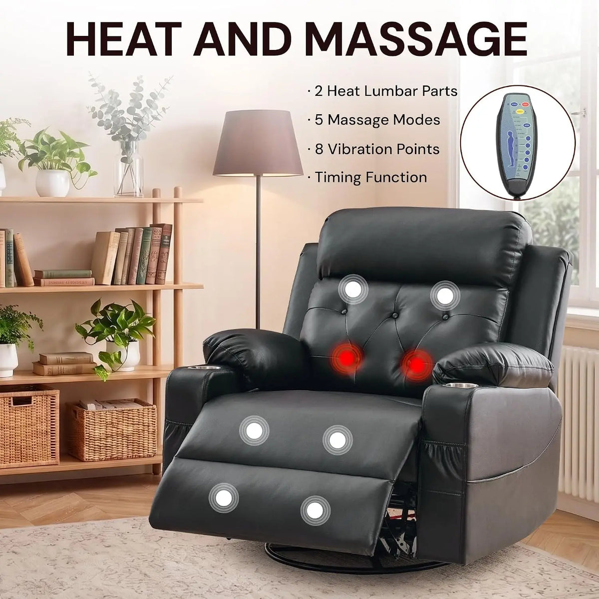 Oversized Recliner Chair, 360° Swivel Rocker Recliner for Adults, Recliner Chair with Heat and Massage, Manual, Customized