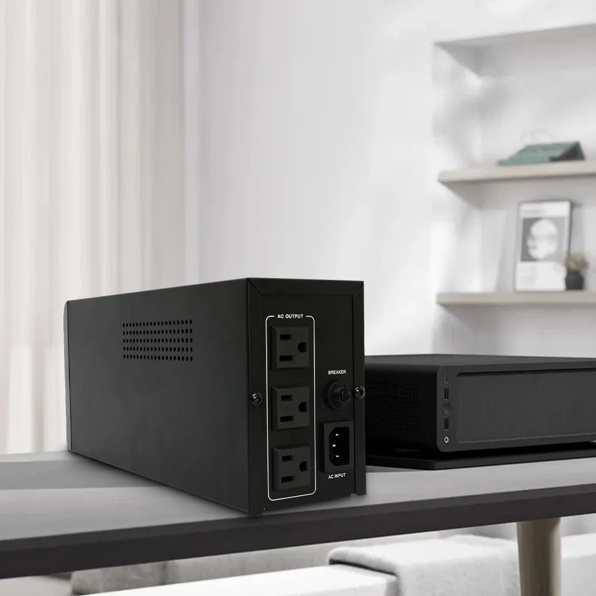 500VA 300W UPS Power Supply 120V Battery Backup Surge Protection with 3 Outlets for Home and Office Computer Anti Power Outage