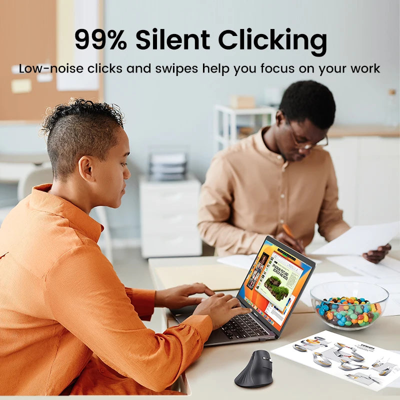 UGREEN MU008 Vertical Mouse Wireless Bluetooth5.0 2.4G Ergonomic 4000DPI 6 Mute Buttons MacBook Tablet Laptops Computer PC Mice