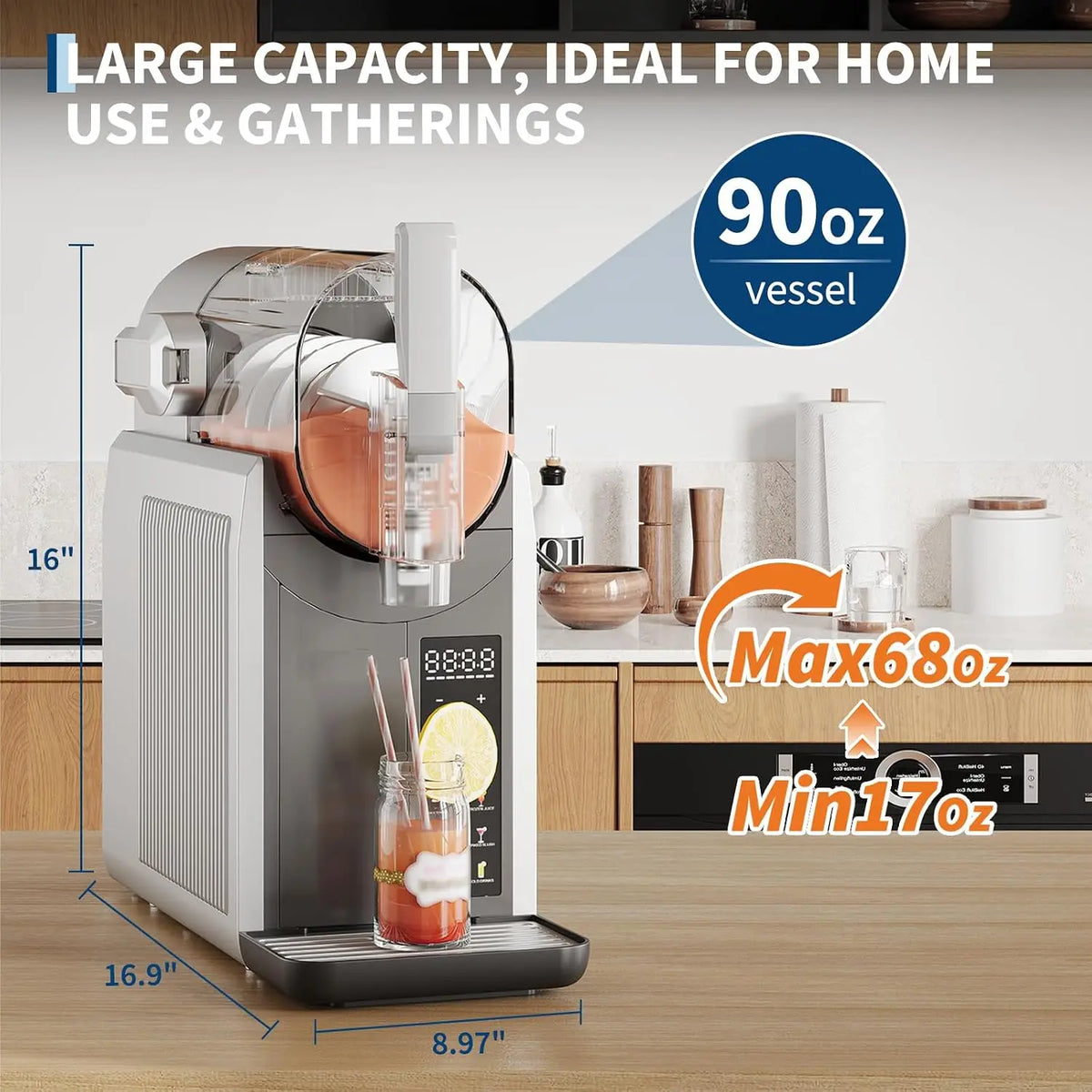 Tacleekii Slushie Machine for Home No Ice Need, 6 Presets Programs LED Display One Click Slushy Maker Quiet Compressor Slushy Machine MAX 68oz Large Capacity, Auto Clean, Frozen Drink, Margaritas, Frappes Machine