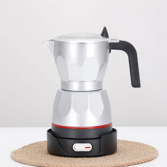 110V/220V Electric Coffee Maker Portable 150ml 3 Cups Aluminum Mocha Pot Electric Italian Coffee Maker Percolator for Home Red