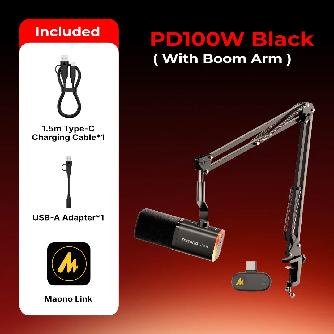 MAONO PD100W Wireless USB Dynamic Microphone Cardioid Microphone with One-Touch Mute Noise Reduction Custom RGB Light  Real-Time Monitoring Microphone for PC Gaming Live Streaming Creator Podcast