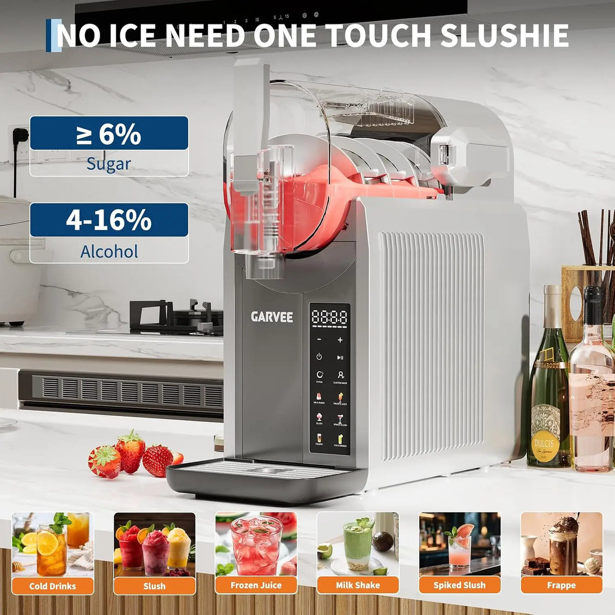 TWISTER.CK No Ice Needed Slushie Machine for Home – 68oz Large Capacity, LED Display with 6 Preset Modes, One-Click Operation, Auto-Clean, Frozen Drink Maker for Margaritas, Frappes & Smoothies, Ideal for Home Parties