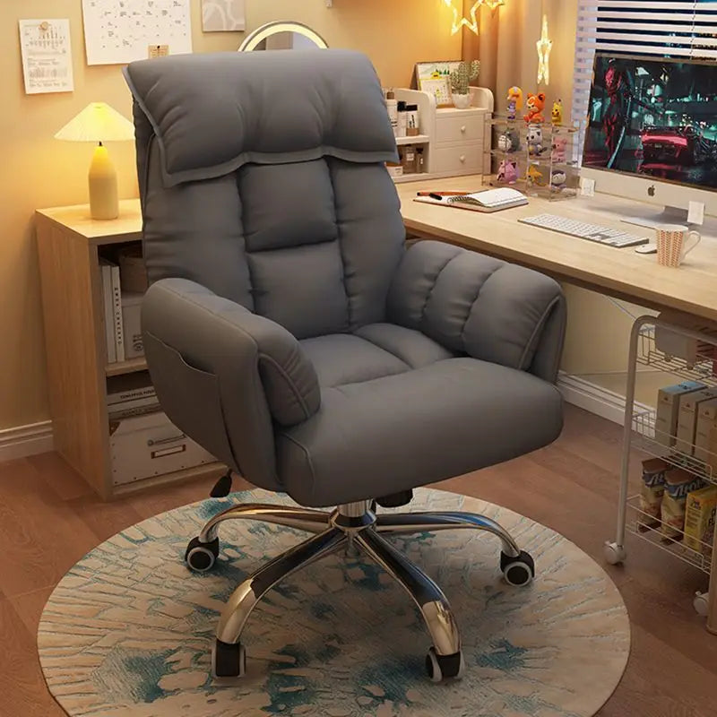 Comfortable Computer Chair with Armrest Footrest Home Office Dormitory Lounge Recliner Back Support Pillow Adjustable Seat