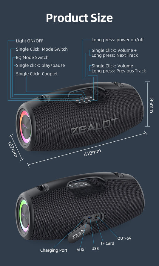 Zealot-S78 120W Bluetooth Speaker Output Power Bluetooth Speaker with Excellent Bass Performance HiFi Speaker