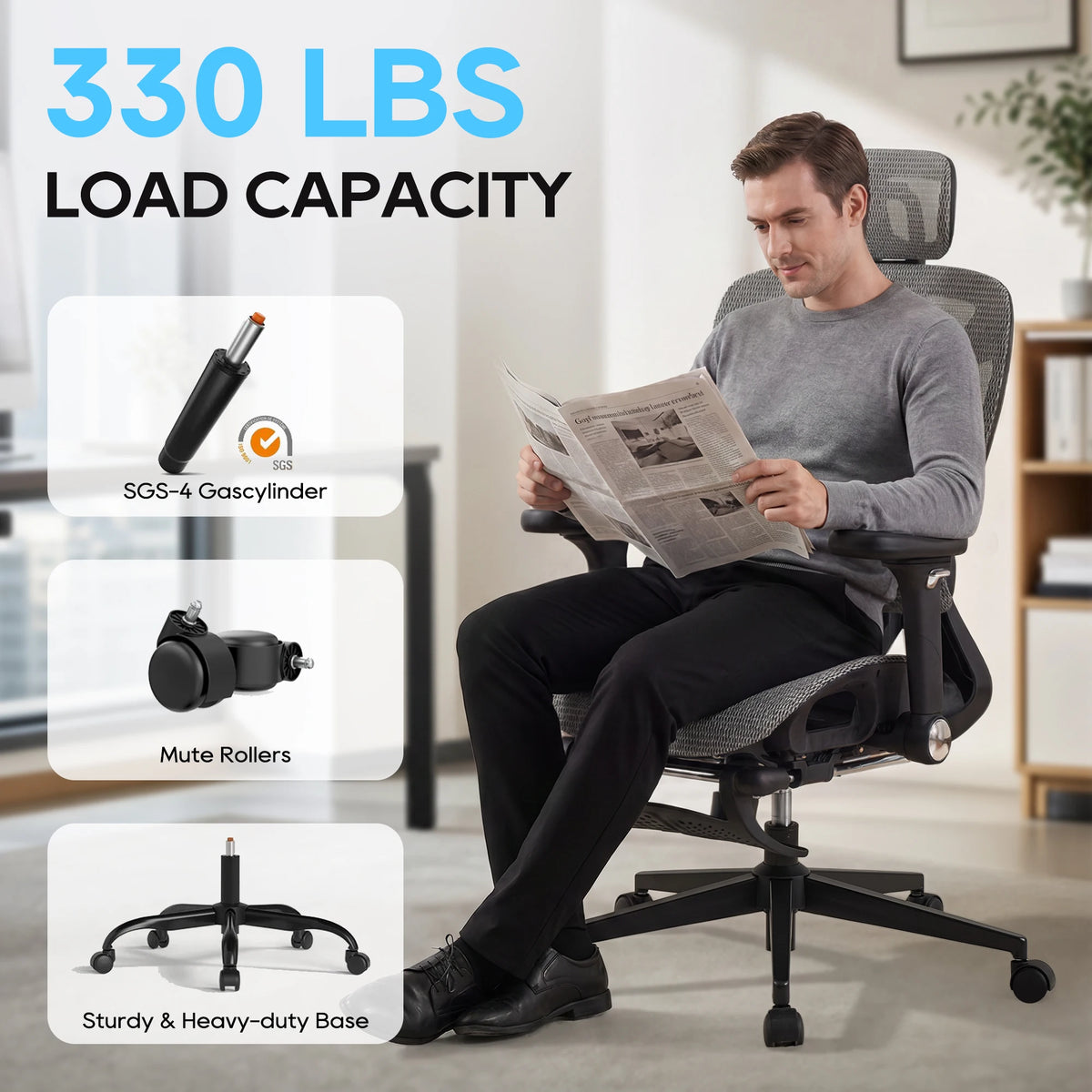 TCGBKAF Ergonomic Mesh Office Chair with Footrest, Big & Tall Executive Computer Chair, 5D Flip-Up Armrests, Adjustable Lumbar Support & Headrest, Home Office Desk Chair