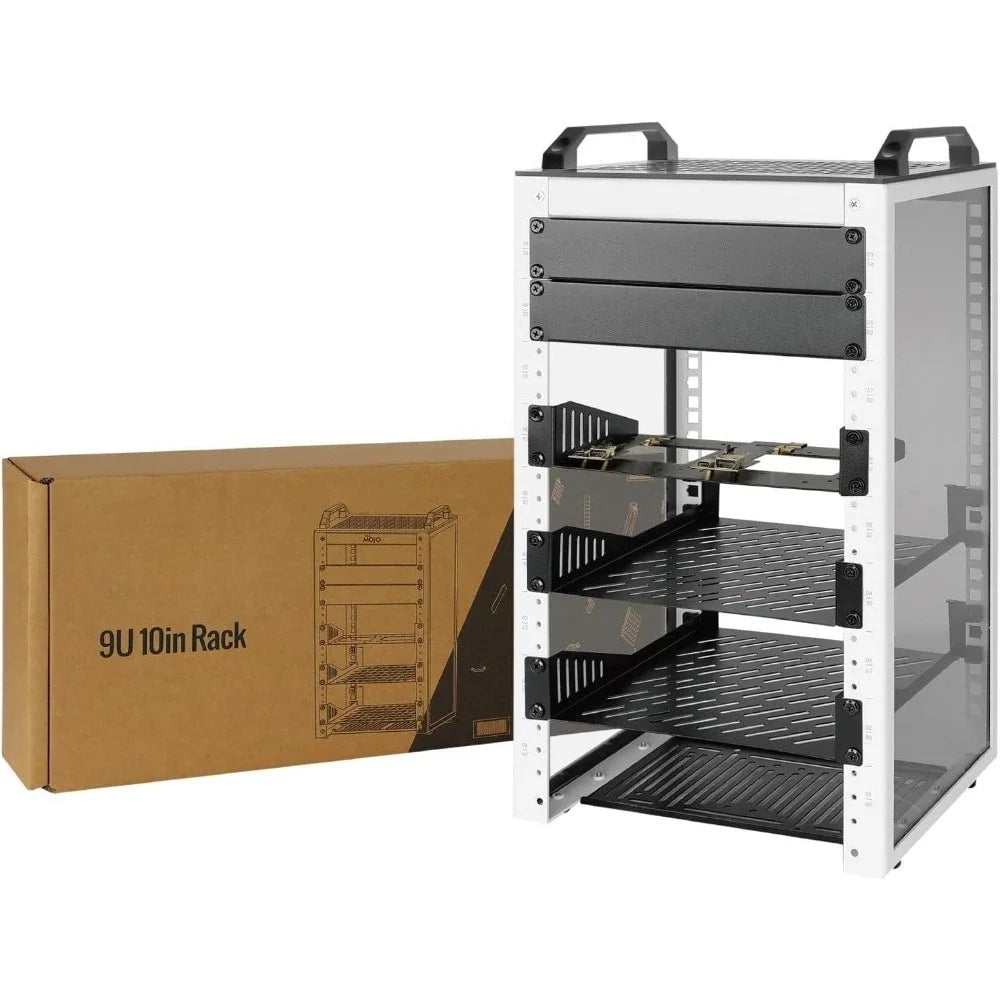Popular Daily UseNew Upgrade Premium 10 Inch Deep 9U Network Server Rack with Translucent Side Panels and Top Handles for IT AV