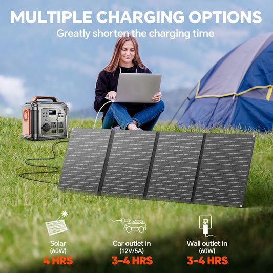300W Portable Power Station, 296Wh 80000mAh Camping Solar Generator, Emergency Lithium Battery Outages,Black(with Solar Panel)