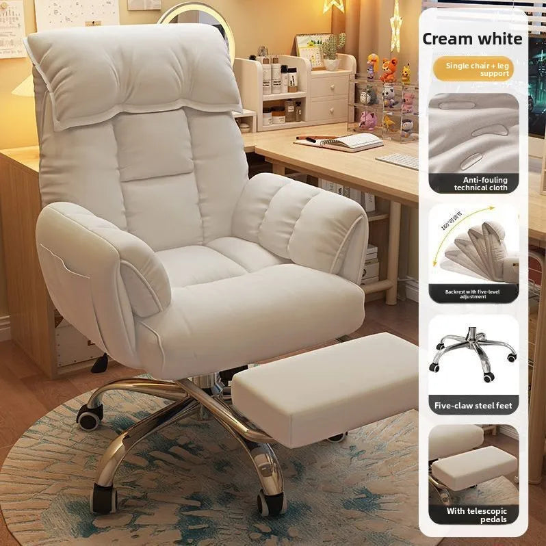 Comfortable Computer Chair with Armrest Footrest Home Office Dormitory Lounge Recliner Back Support Pillow Adjustable Seat