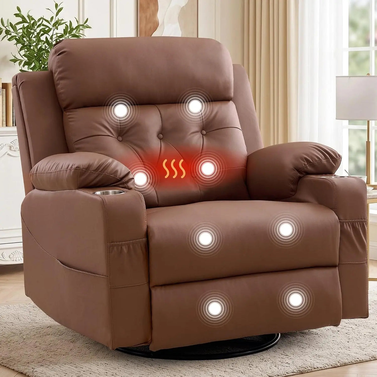 Oversized Recliner Chair, 360° Swivel Rocker Recliner for Adults, Recliner Chair with Heat and Massage, Manual, Customized