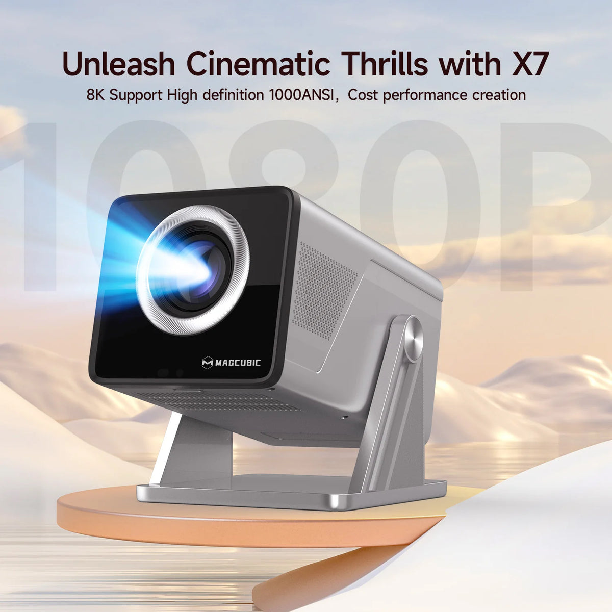 Magcubic Home Outdoor Projector 8K X7 AI Smart Projector with Android 14 UHD 1080P 1000ANSI Auto Focus Keystone